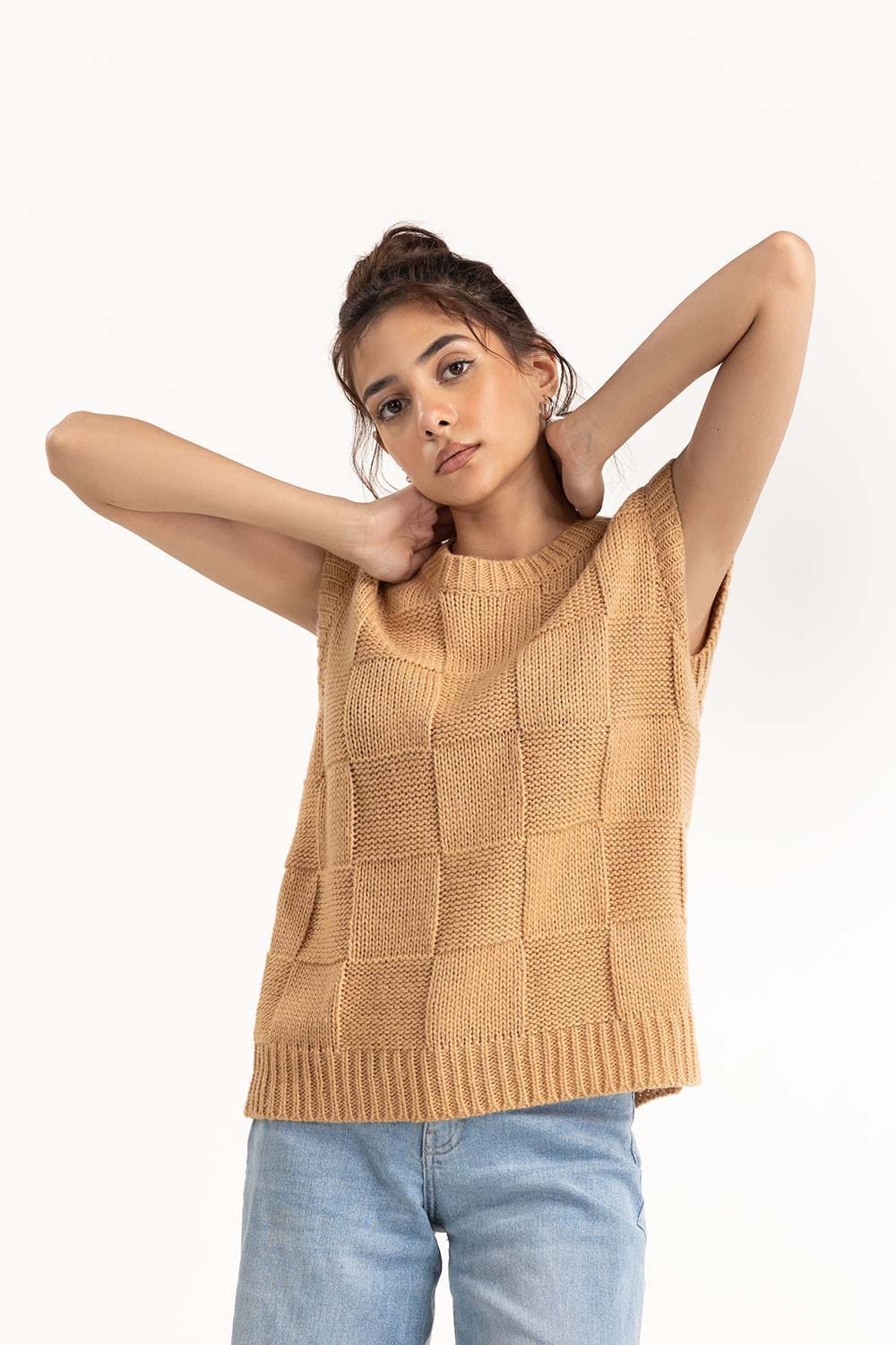 Brown Sleeveless Vest Sweater 224-211-006