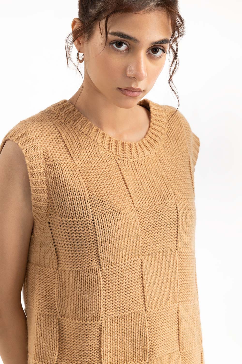 Brown Sleeveless Vest Sweater 224-211-006