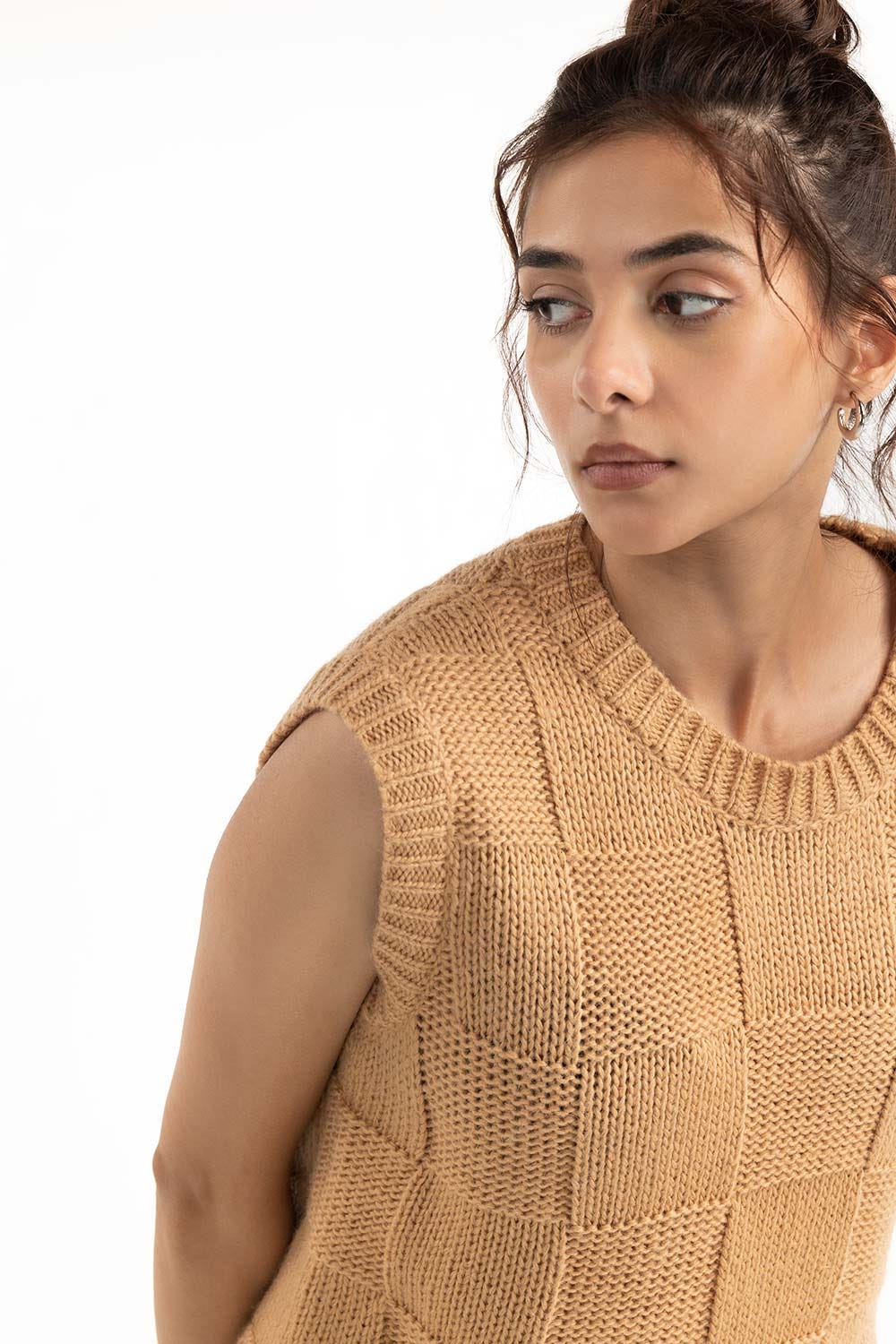 Brown Sleeveless Vest Sweater 224-211-006