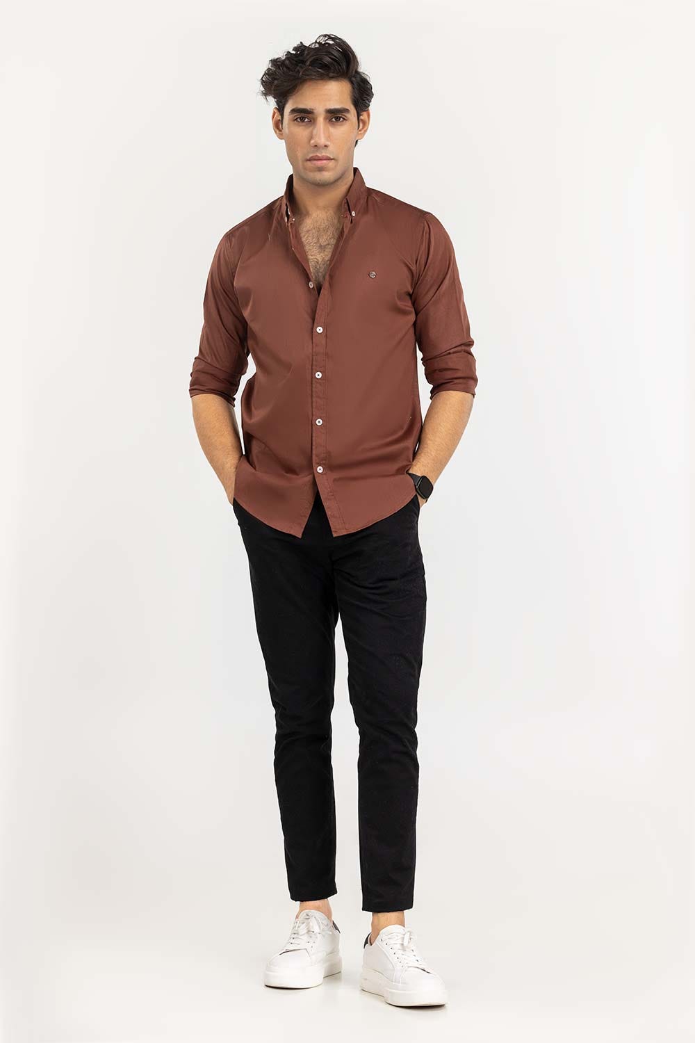 Brown Solid Casual Shirt CS-PD22-013