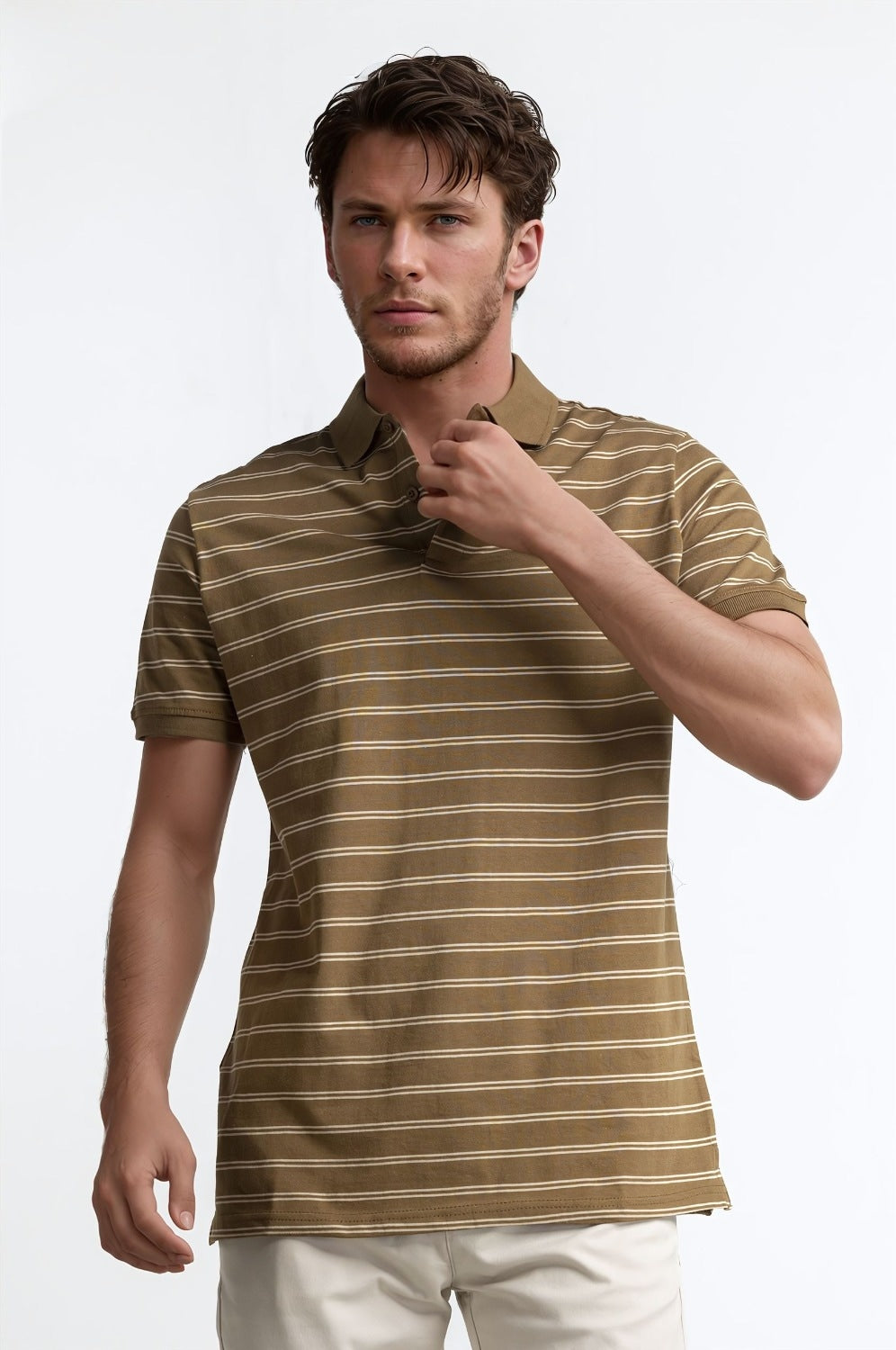 Brown Striped Polo PS-FSHN24-084