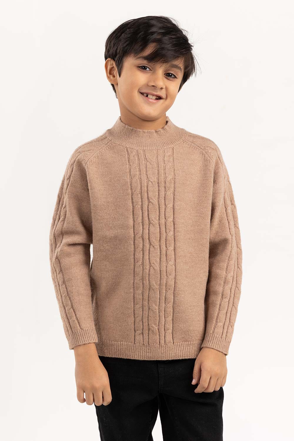 Toddler Boy Brown Sweater With Round Neck 224-511-031