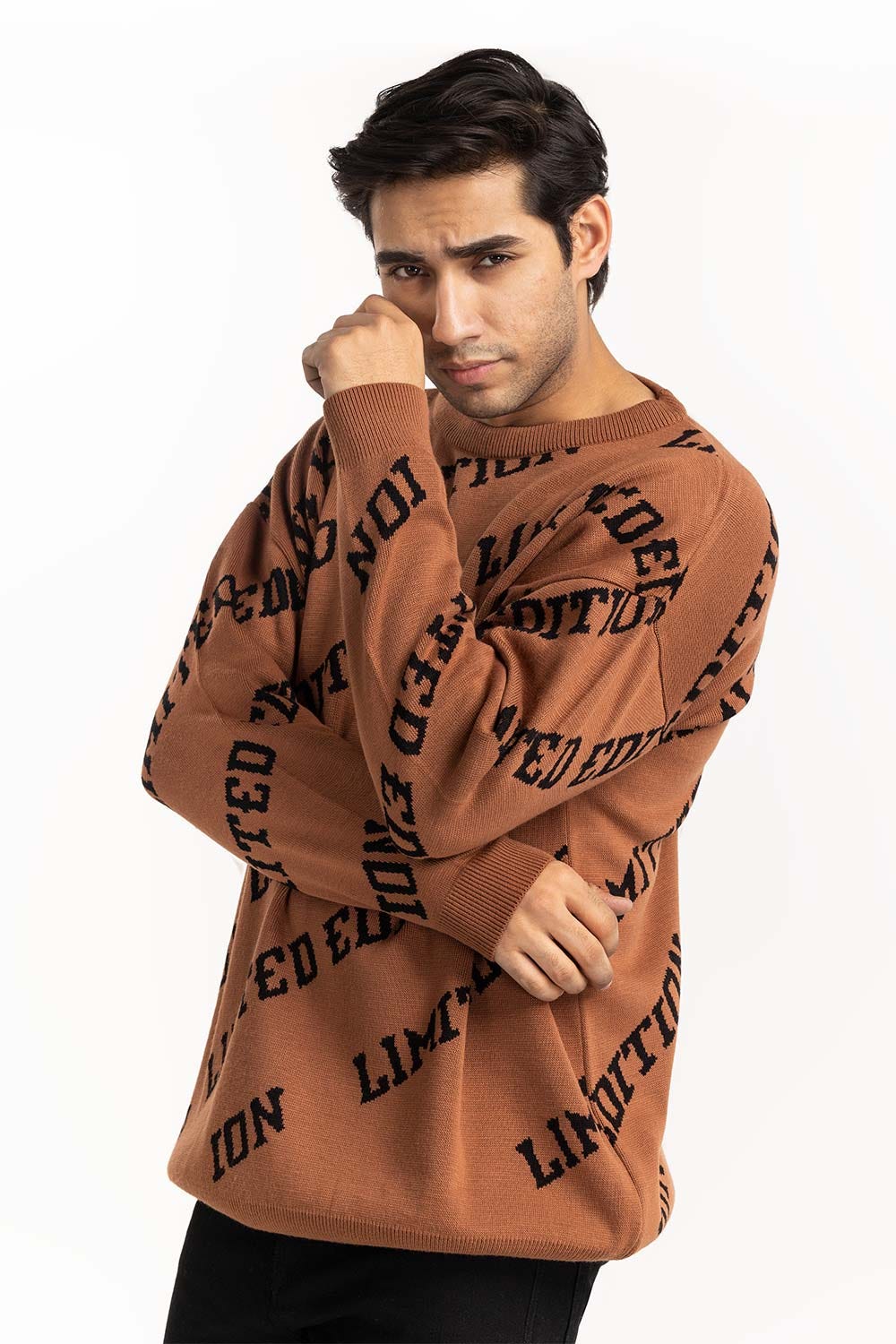 Brown Text Oversized Sweater SWT-FFSOS22-122