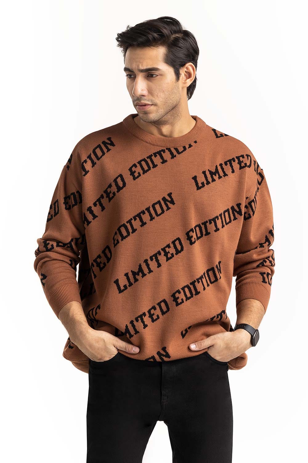 Brown Text Oversized Sweater SWT-FFSOS22-122