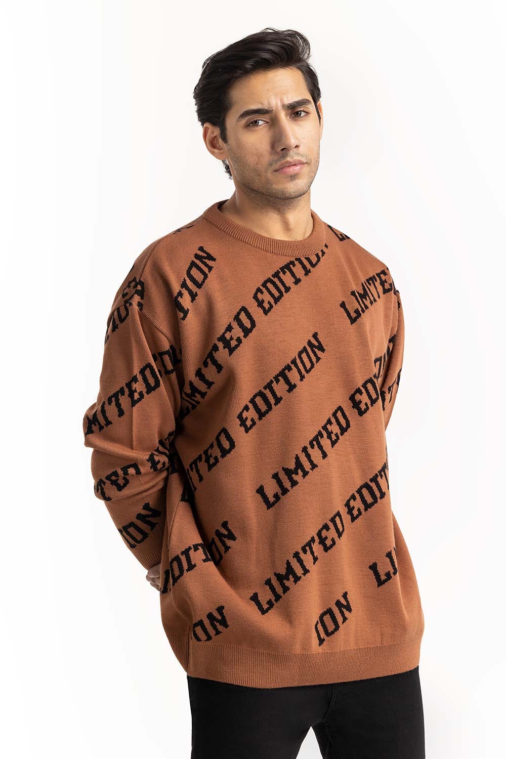 Brown Text Oversized Sweater SWT-FFSOS22-122