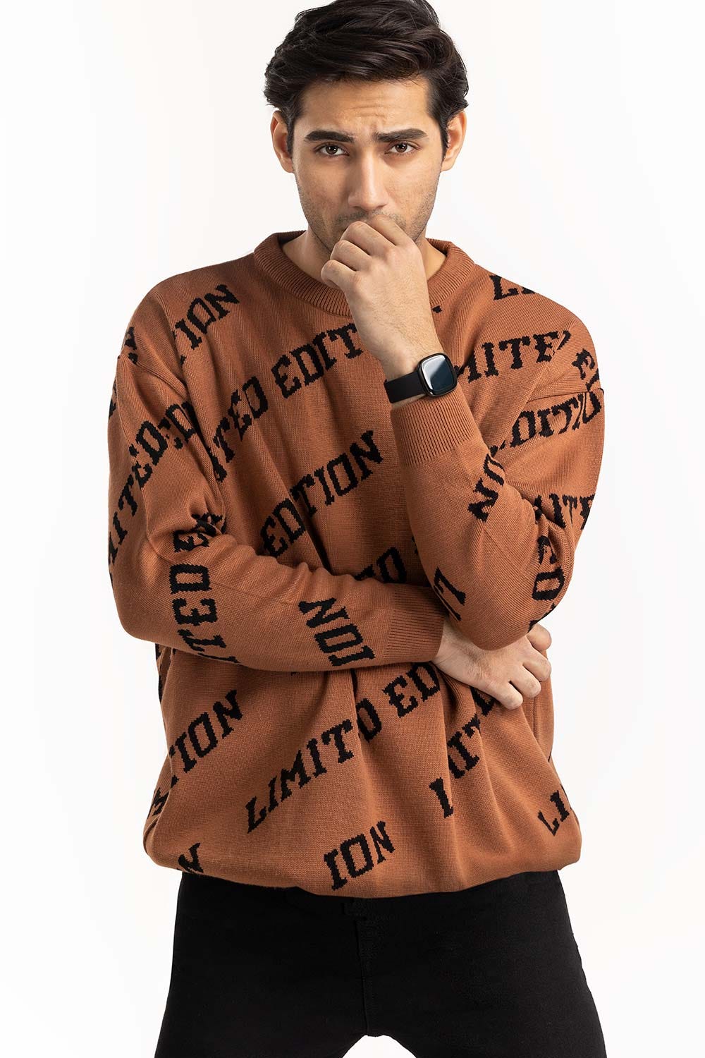 Brown Text Oversized Sweater SWT-FFSOS22-122