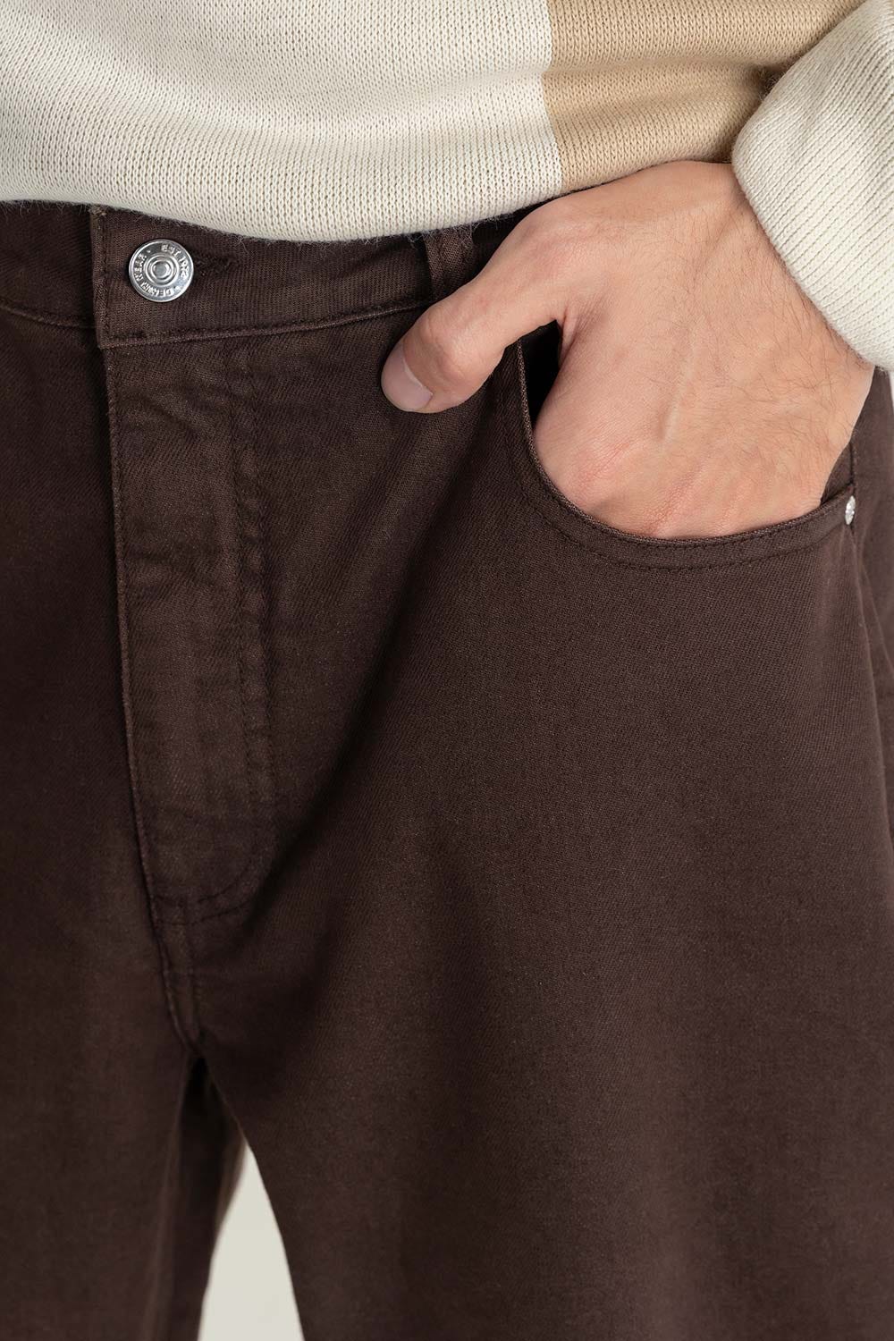Brown Textured Faded Trouser 224-120 -304