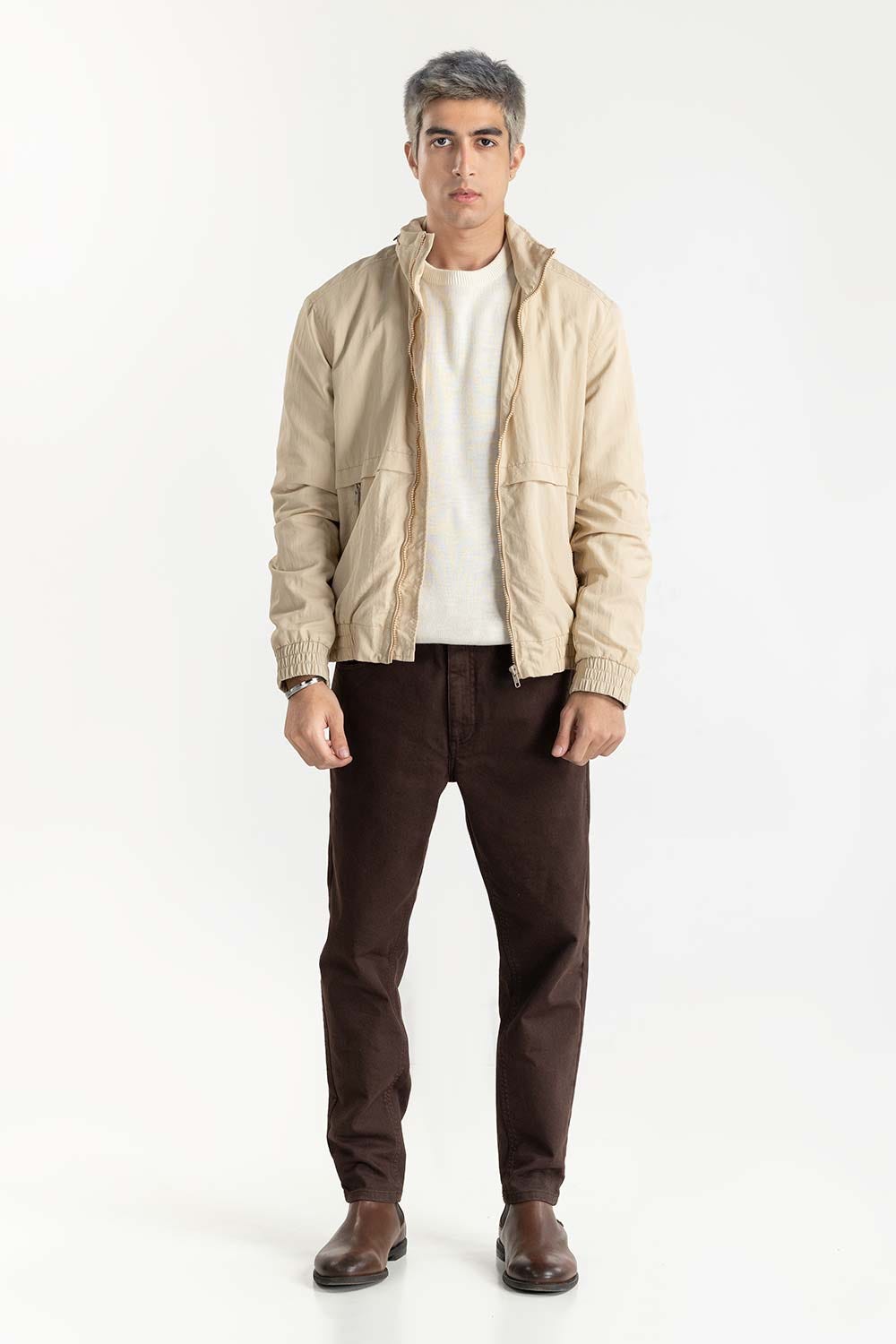 Brown Textured Faded Trouser 224-120 -304