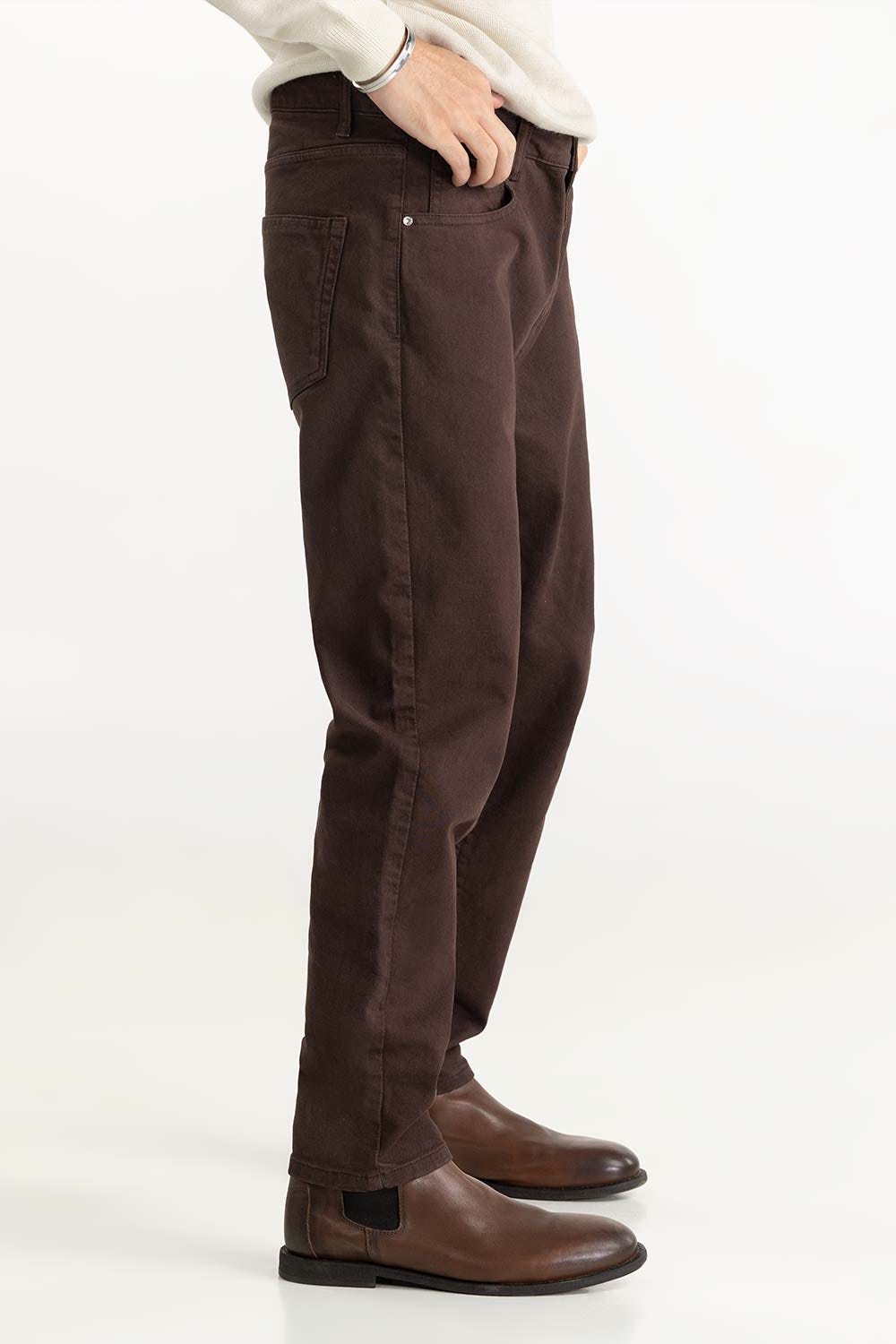 Brown Textured Faded Trouser 224-120 -304