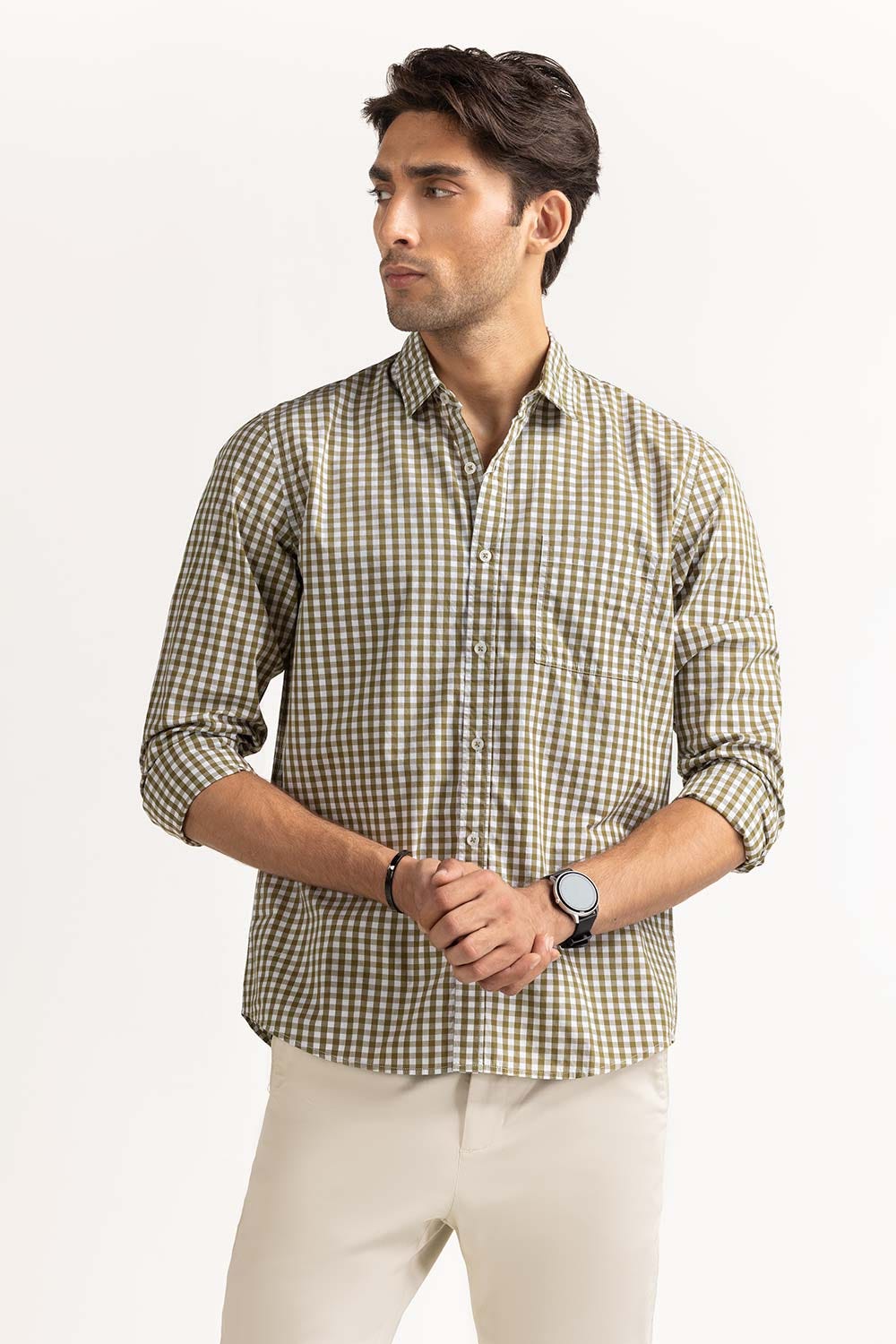 Brown white Basic Casual Shirt MN-CS-SS23-027