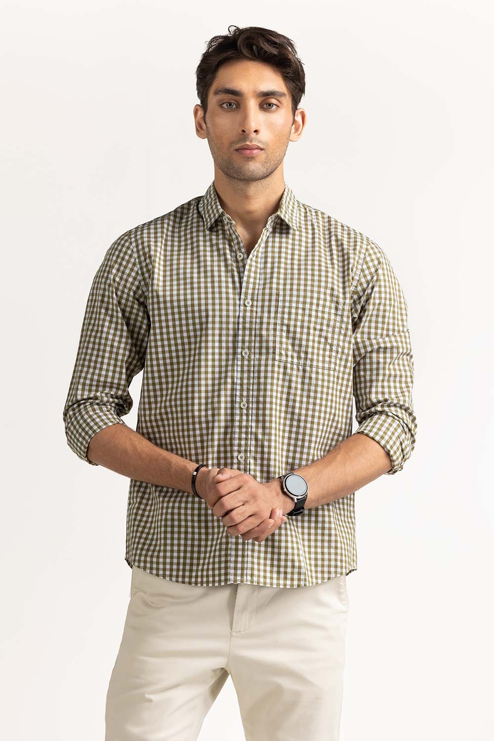 Brown white Basic Casual Shirt MN-CS-SS23-027