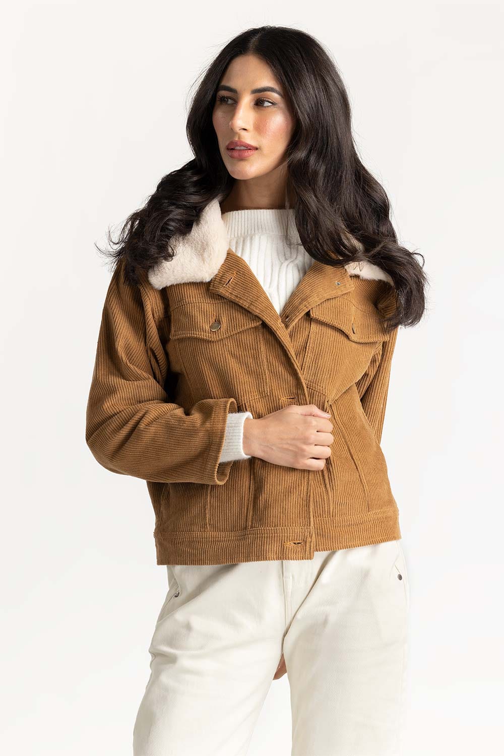 Brown Jacket With Fur Collar 8211