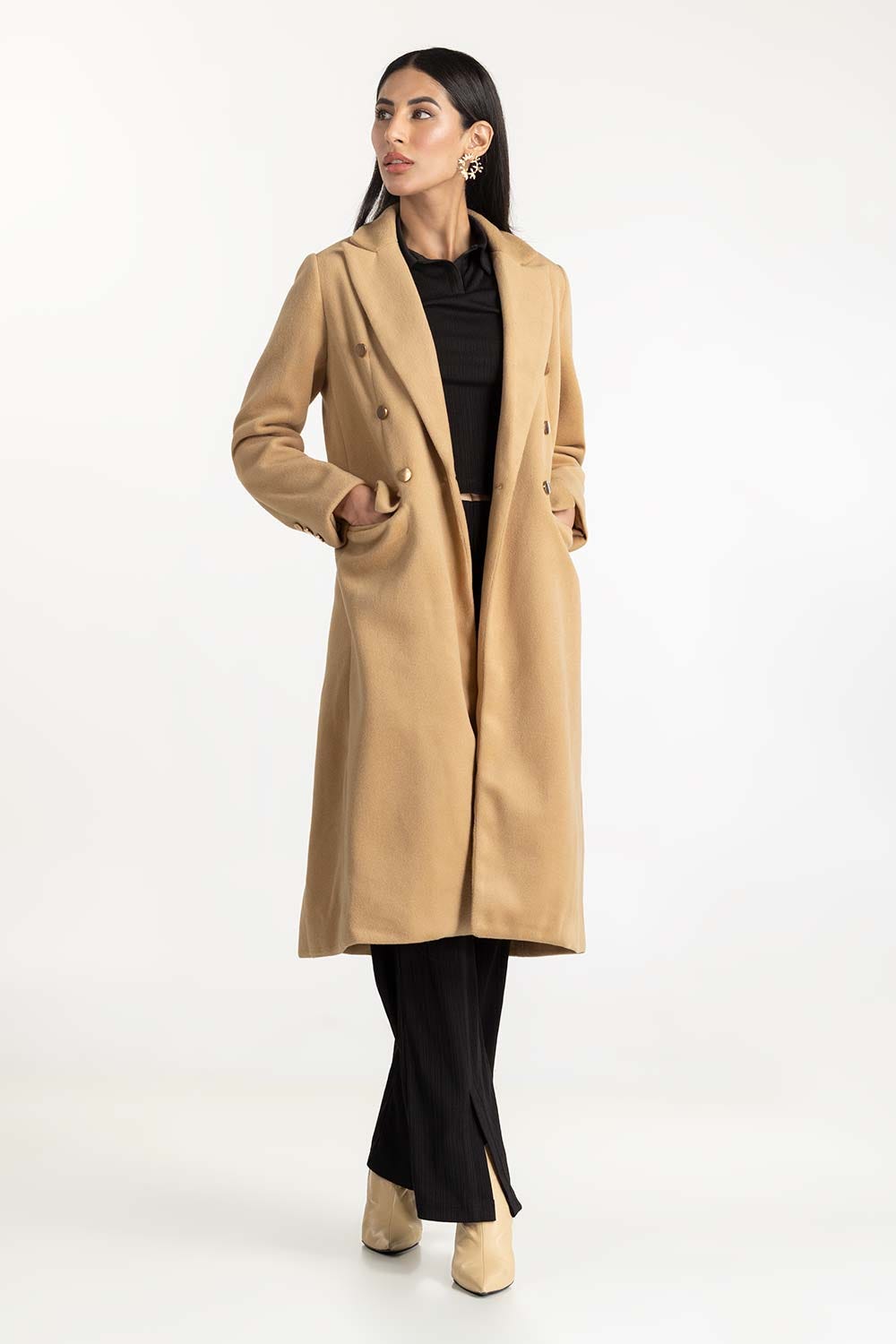 Faux Wool Long Coat 224-210-026