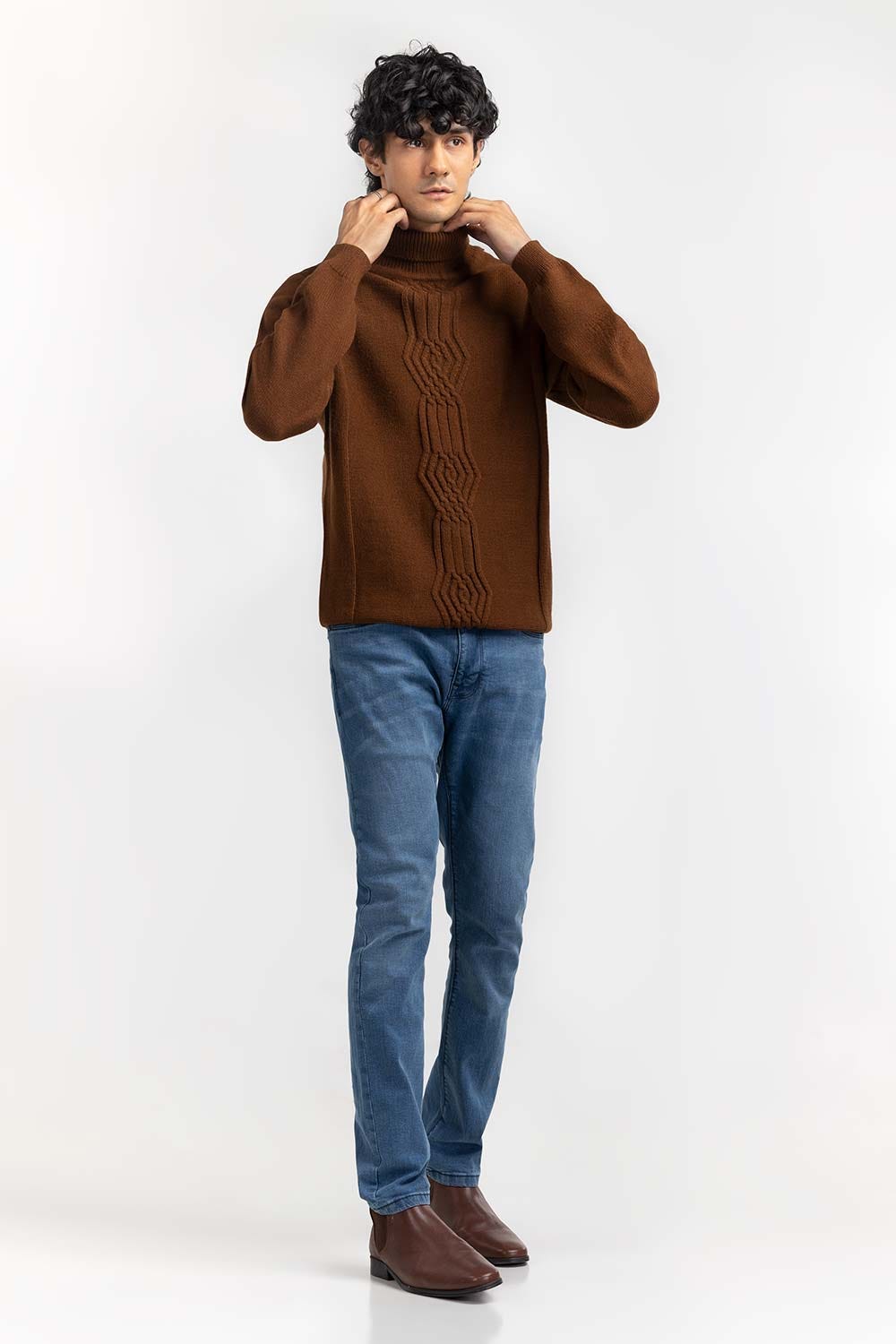 Camel Cabling Turtle Neck Sweater SWT-FFSTN22-236