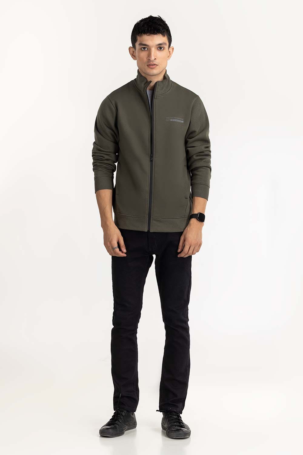 Camo Green Fashion Knitted Graphic Mock Neck Zipper Jackets JKT-KNTMNZ22-056