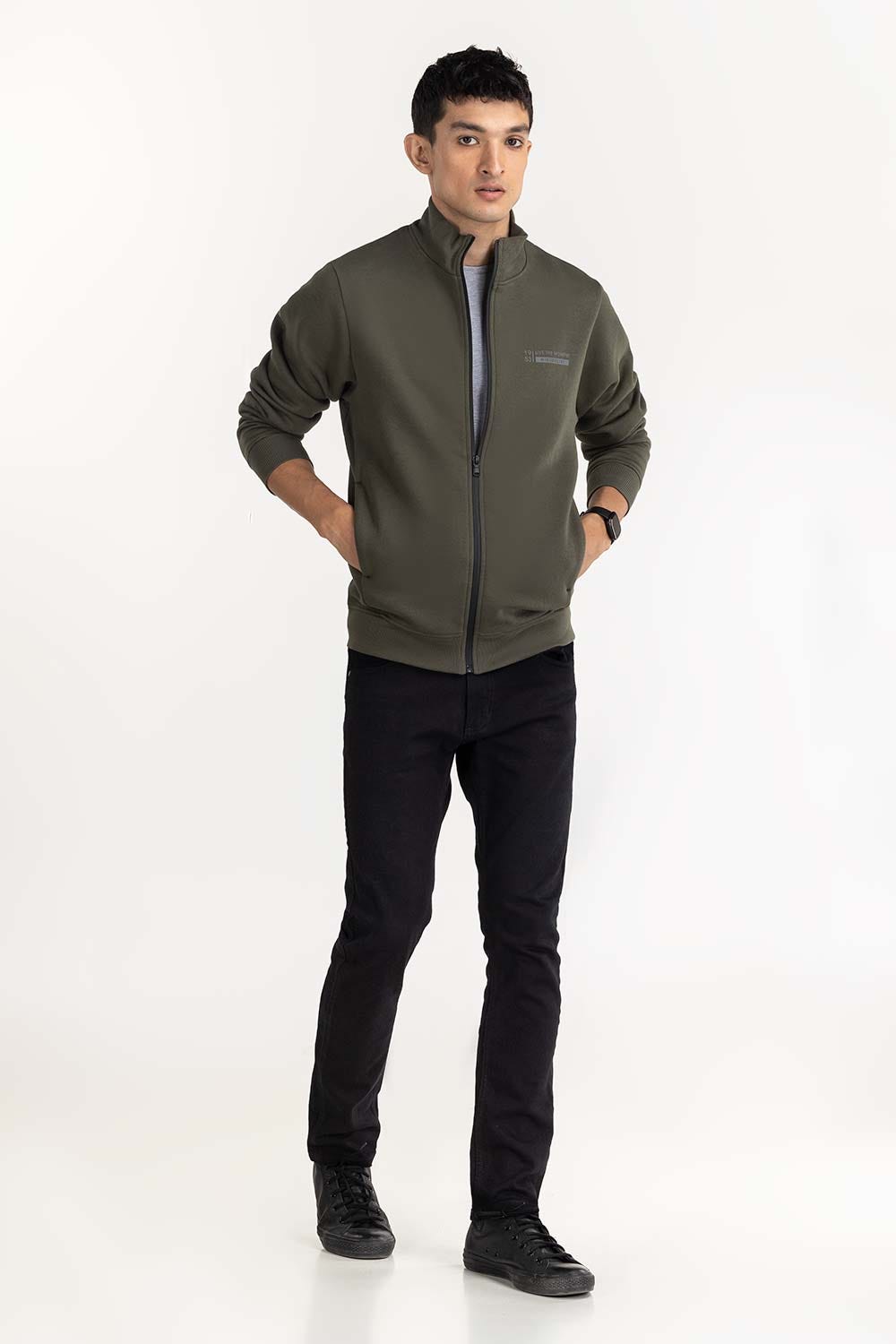 Camo Green Fashion Knitted Graphic Mock Neck Zipper Jackets JKT-KNTMNZ22-056