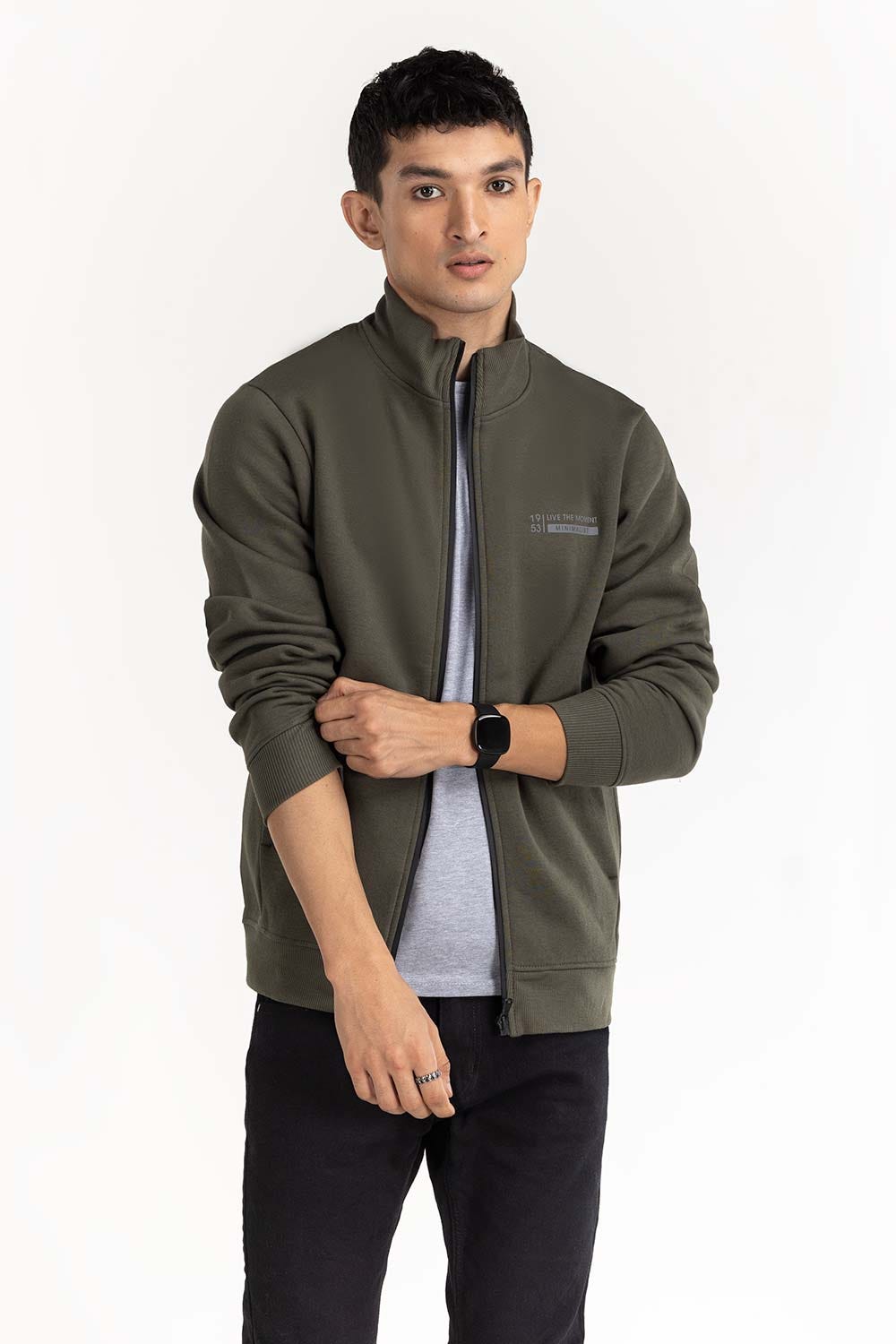 Camo Green Fashion Knitted Graphic Mock Neck Zipper Jackets JKT-KNTMNZ22-056