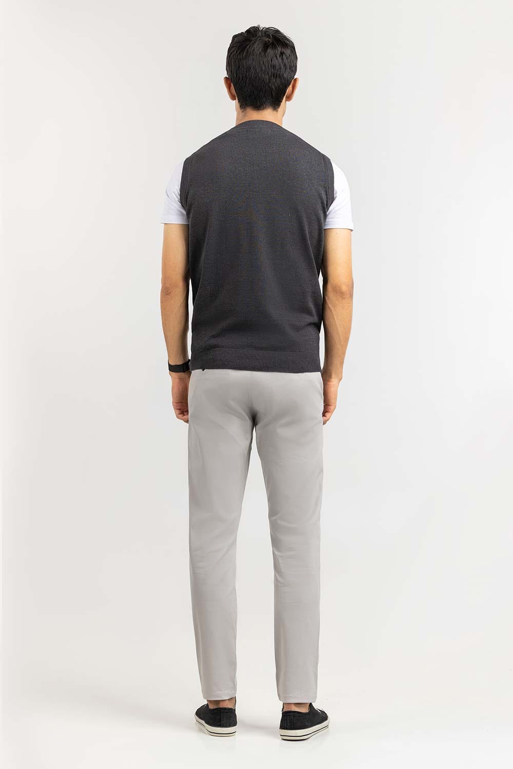 Charcoal Basic V Neck Sleeveless Sweater SWT-BSLVN-22-001