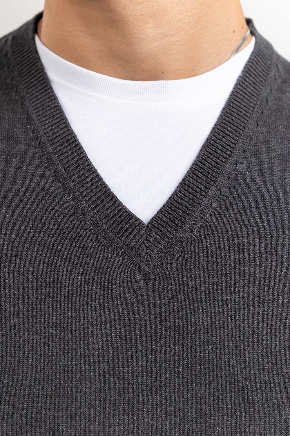 Charcoal Basic V Neck Sleeveless Sweater SWT-BSLVN-22-001