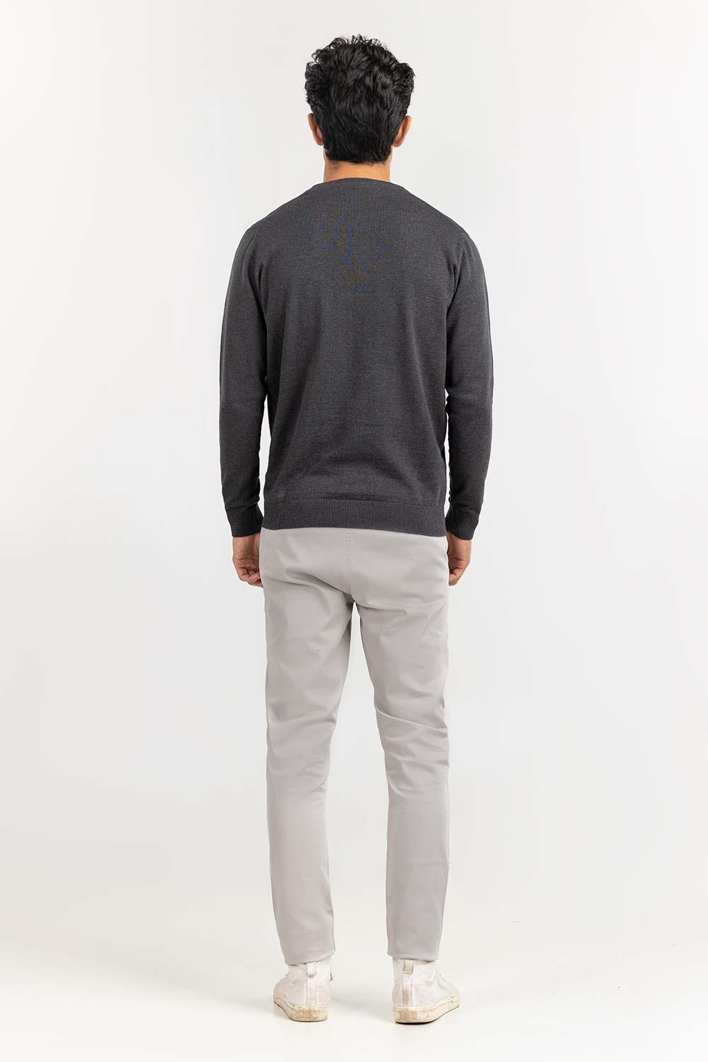 Charcoal Basic V Neck Sweater SWT-BFSVN-22-005