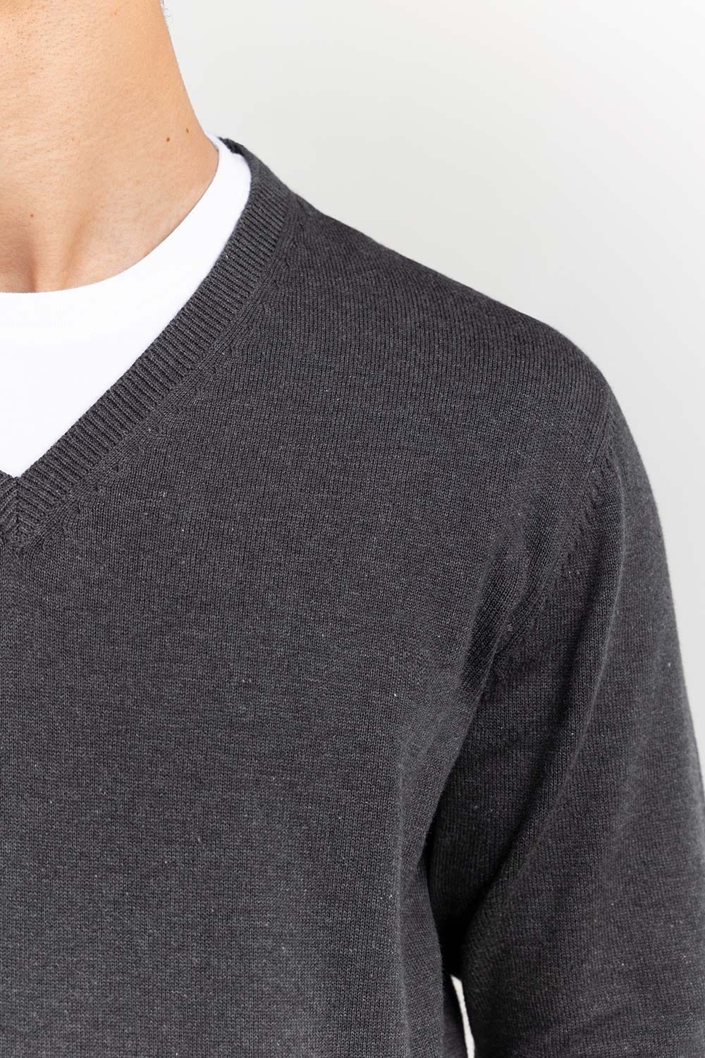 Charcoal Basic V Neck Sweater SWT-BFSVN-22-005