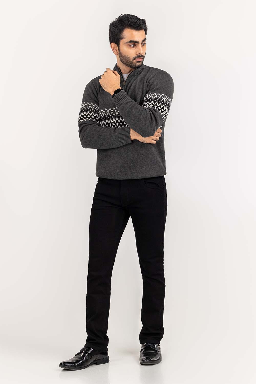 Charcoal Navajo Mock Neck Half Zip Sweater SWT-FFSCN22-180