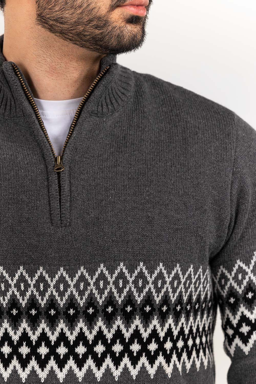 Charcoal Navajo Mock Neck Half Zip Sweater SWT-FFSCN22-180