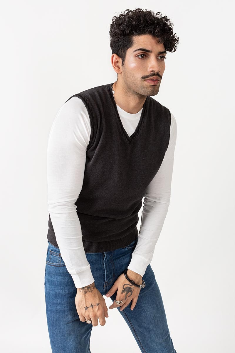 Charcoal Sleeveless Sweater - SL-SWT-D15-01