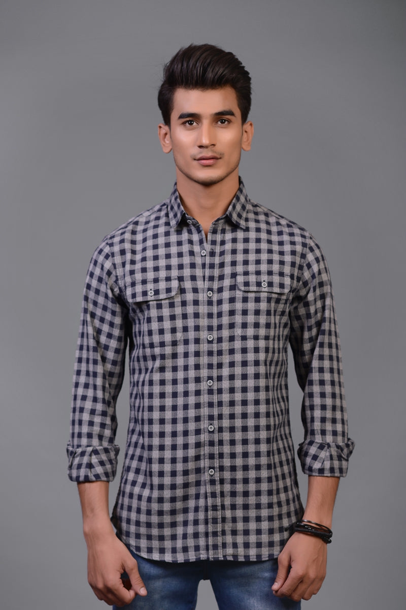 Navy Grey Slim Fit Casual Shirt CM-YD-2197