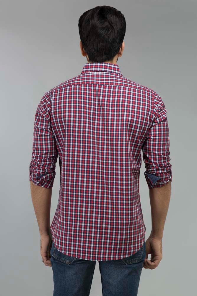 Red Navy Check Casual Shirt CM-YD-2199  CS