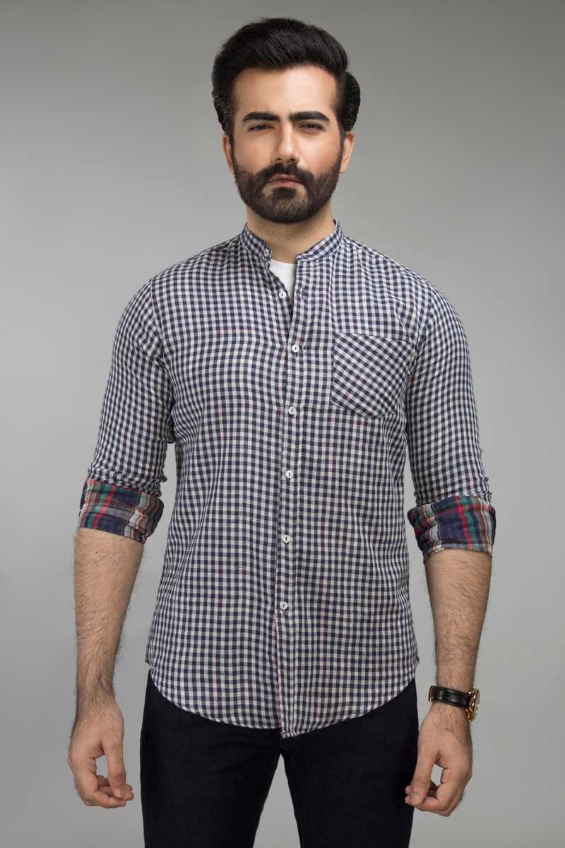 Navy White Check Casual Shirt CM-YD-2503  CS