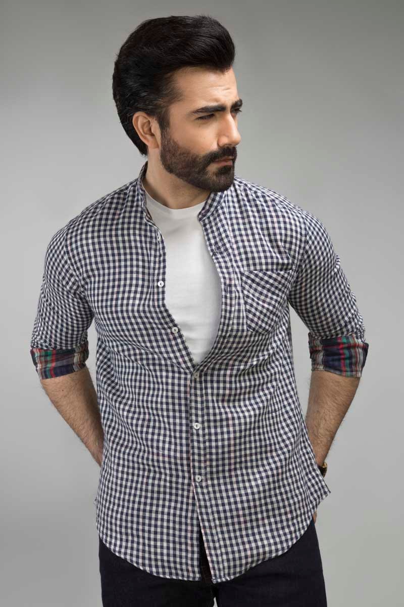 Navy White Check Casual Shirt CM-YD-2503  CS