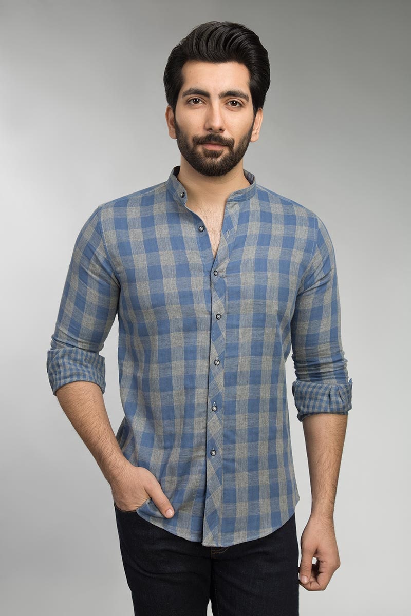 Grey & Blue Check Casual Shirt CM-YD-2516  CS