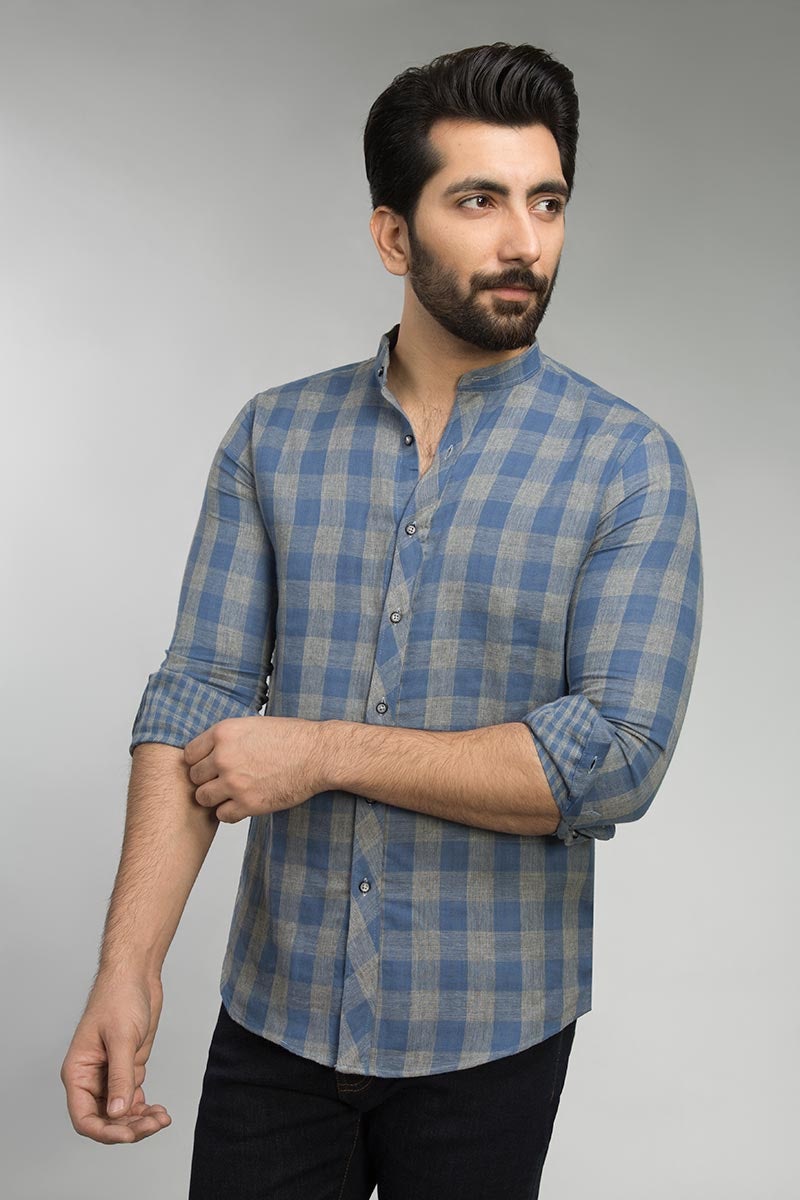 Grey & Blue Check Casual Shirt CM-YD-2516  CS