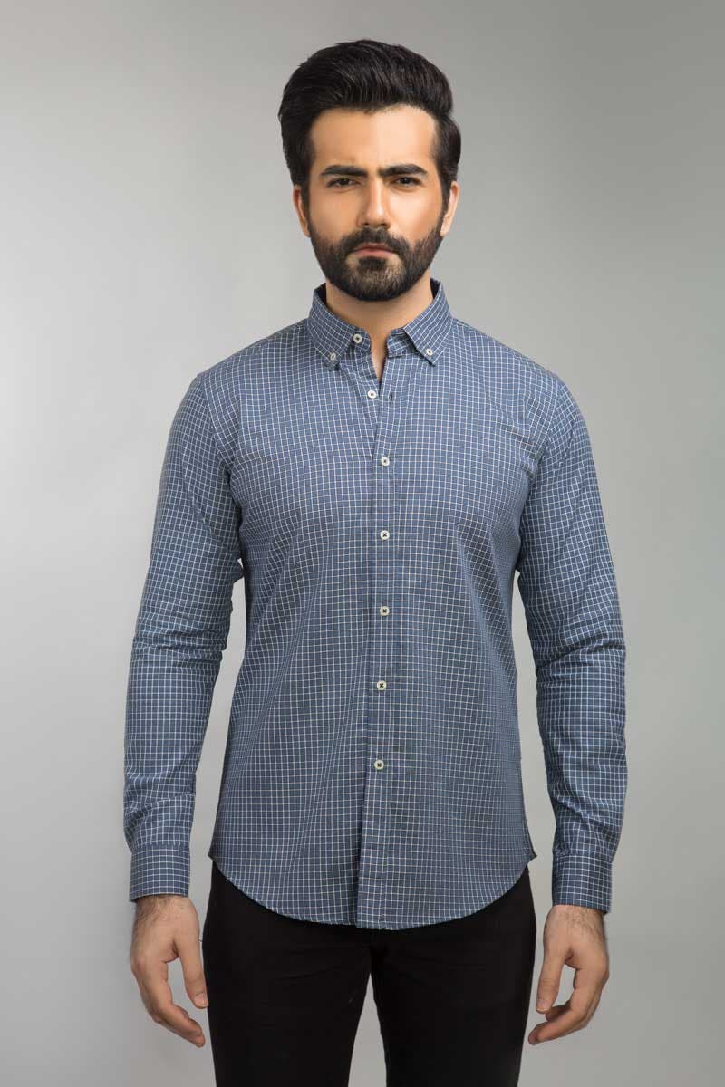 Blue White Checked Casual Shirt CM-YD-2635 CS