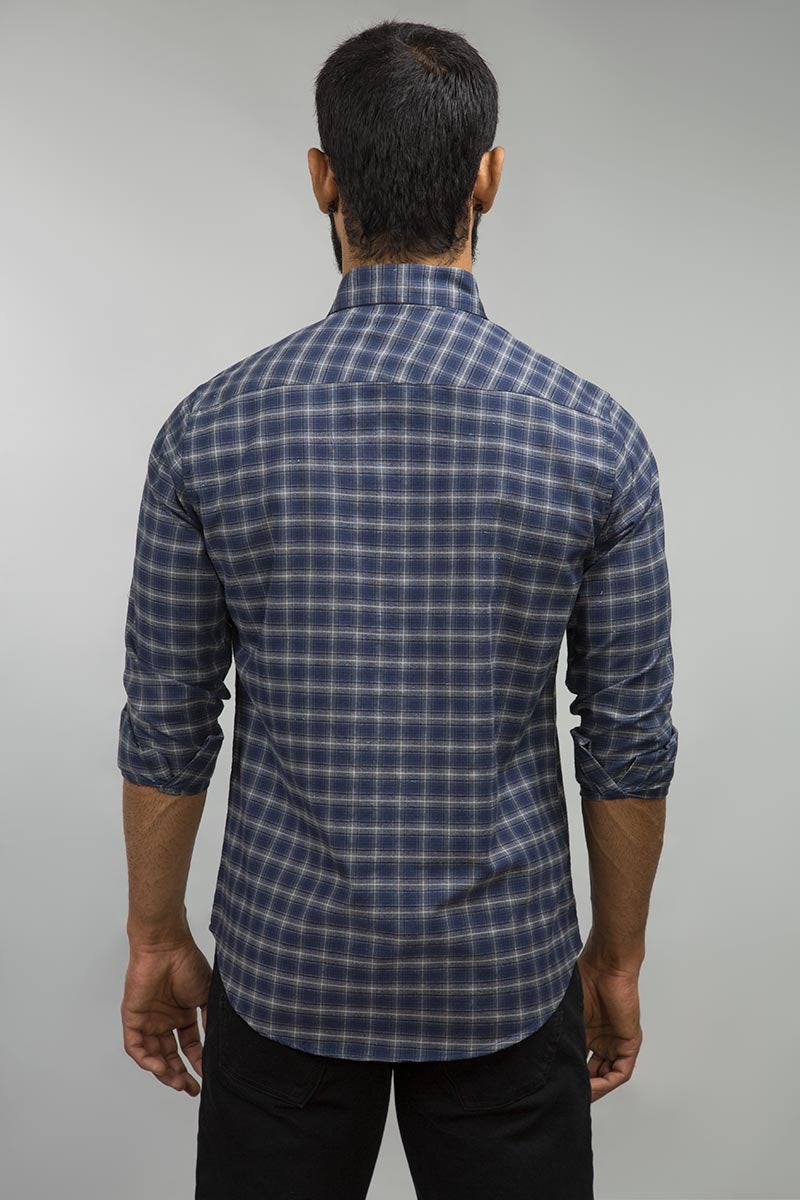 Navy Grey Checked Causal Shirt Yarn Dyed CM-YD-2638 CS