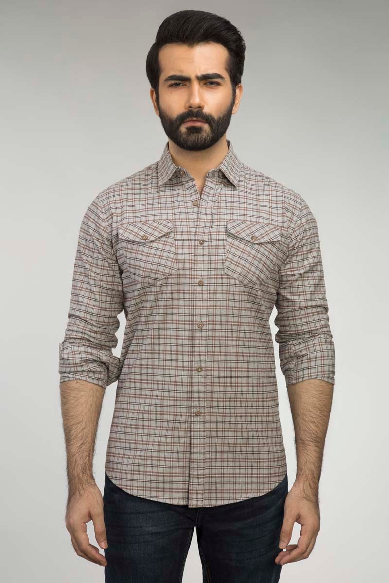 Grey & Brown Checked Casual Shirt CM-YD-2639 CS