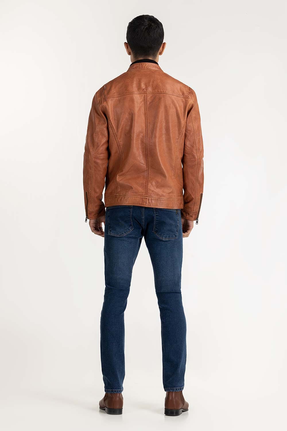 Cognac Leather Moto Racer Jacket JKT-LTH22-050