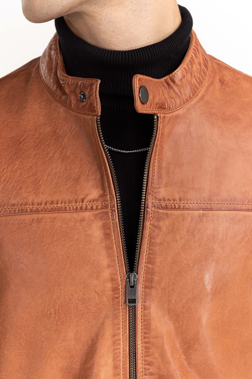 Cognac Leather Moto Racer Jacket JKT-LTH22-050
