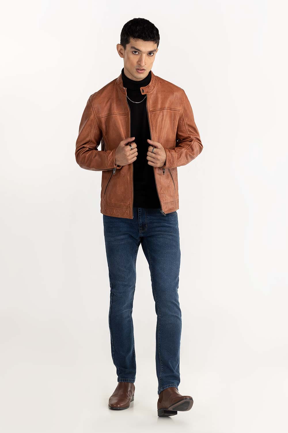 Cognac Leather Moto Racer Jacket JKT-LTH22-050