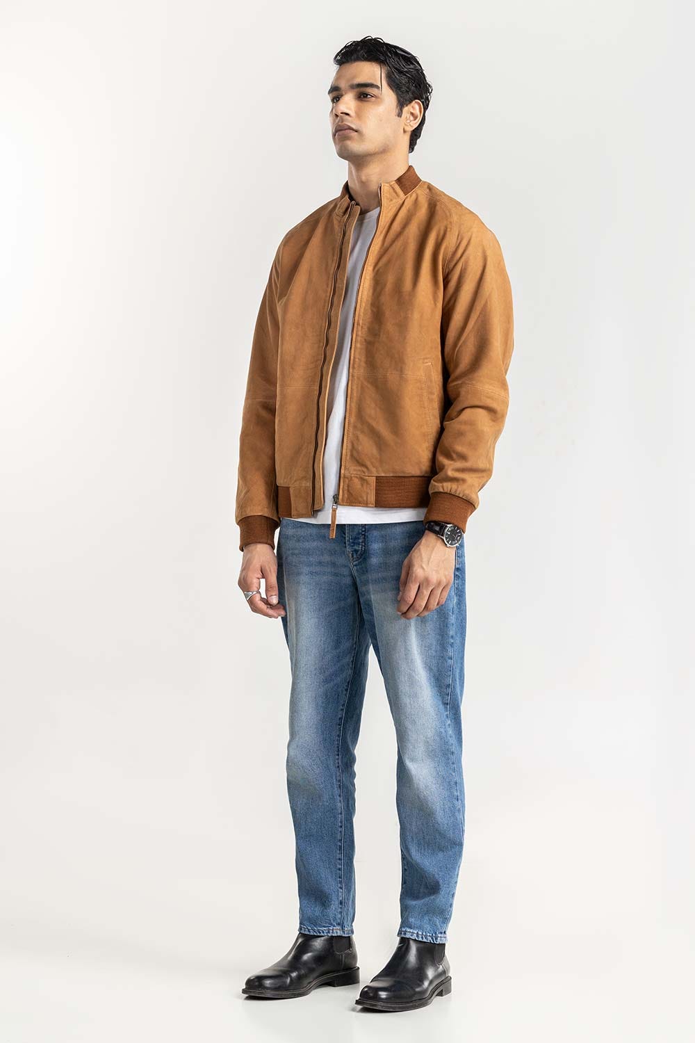 Cognac Suede Leather Raglan Sleeve Jacket JKT-LTH22-044