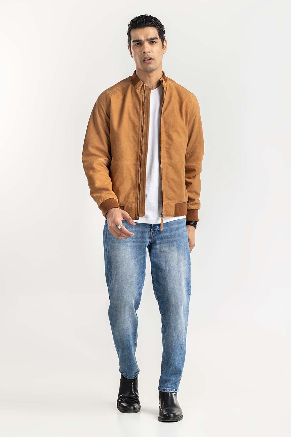 Cognac Suede Leather Raglan Sleeve Jacket JKT-LTH22-044