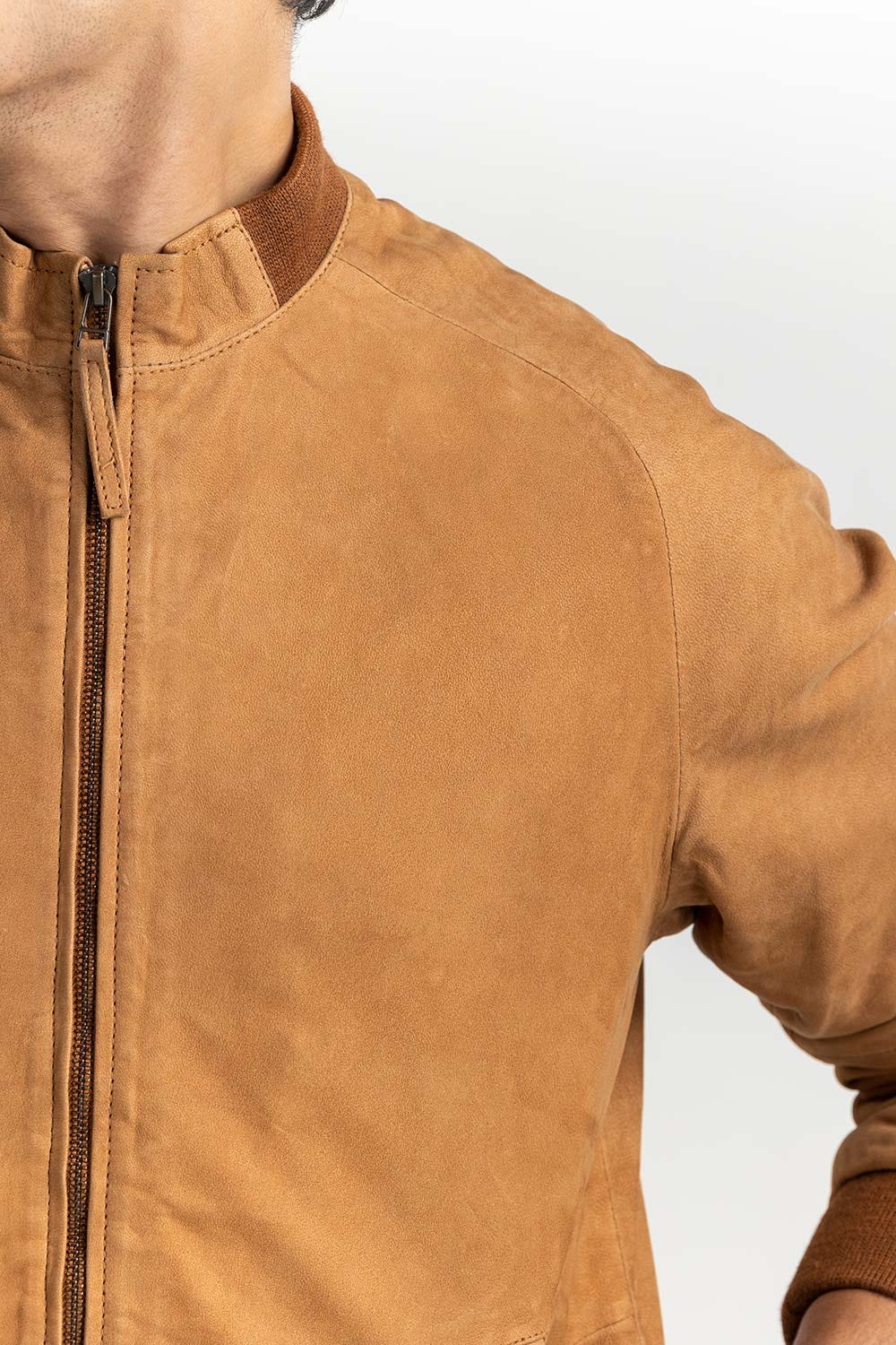 Cognac Suede Leather Raglan Sleeve Jacket JKT-LTH22-044