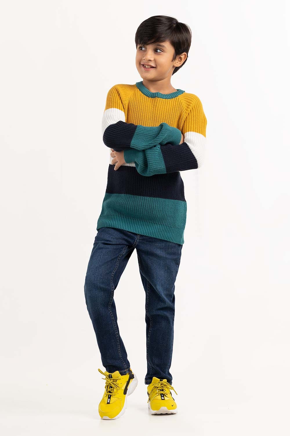 Toddler Boy Color Block Knit Sweater With Round Neck 224-511-019