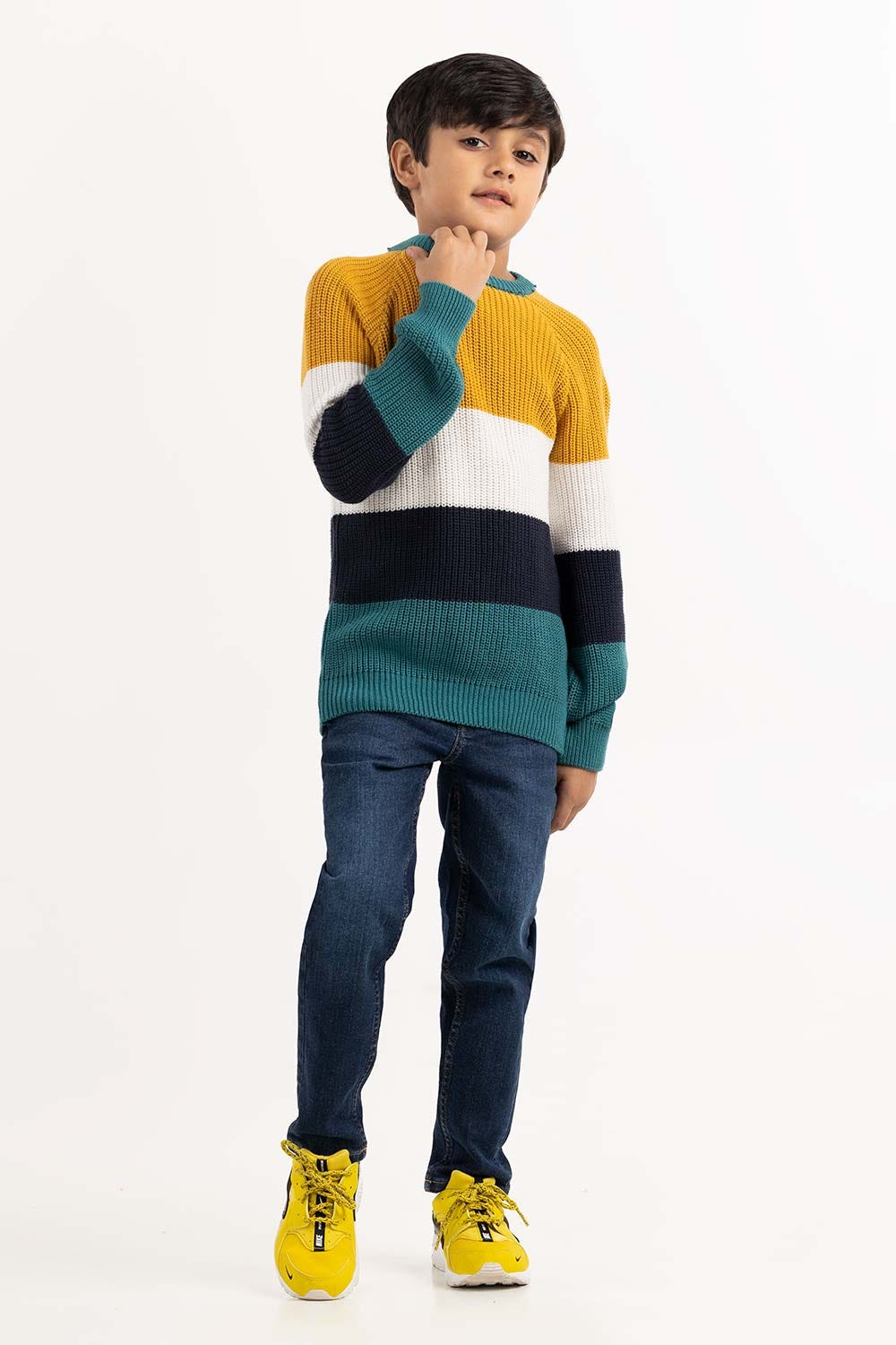 Toddler Boy Color Block Knit Sweater With Round Neck 224-511-019