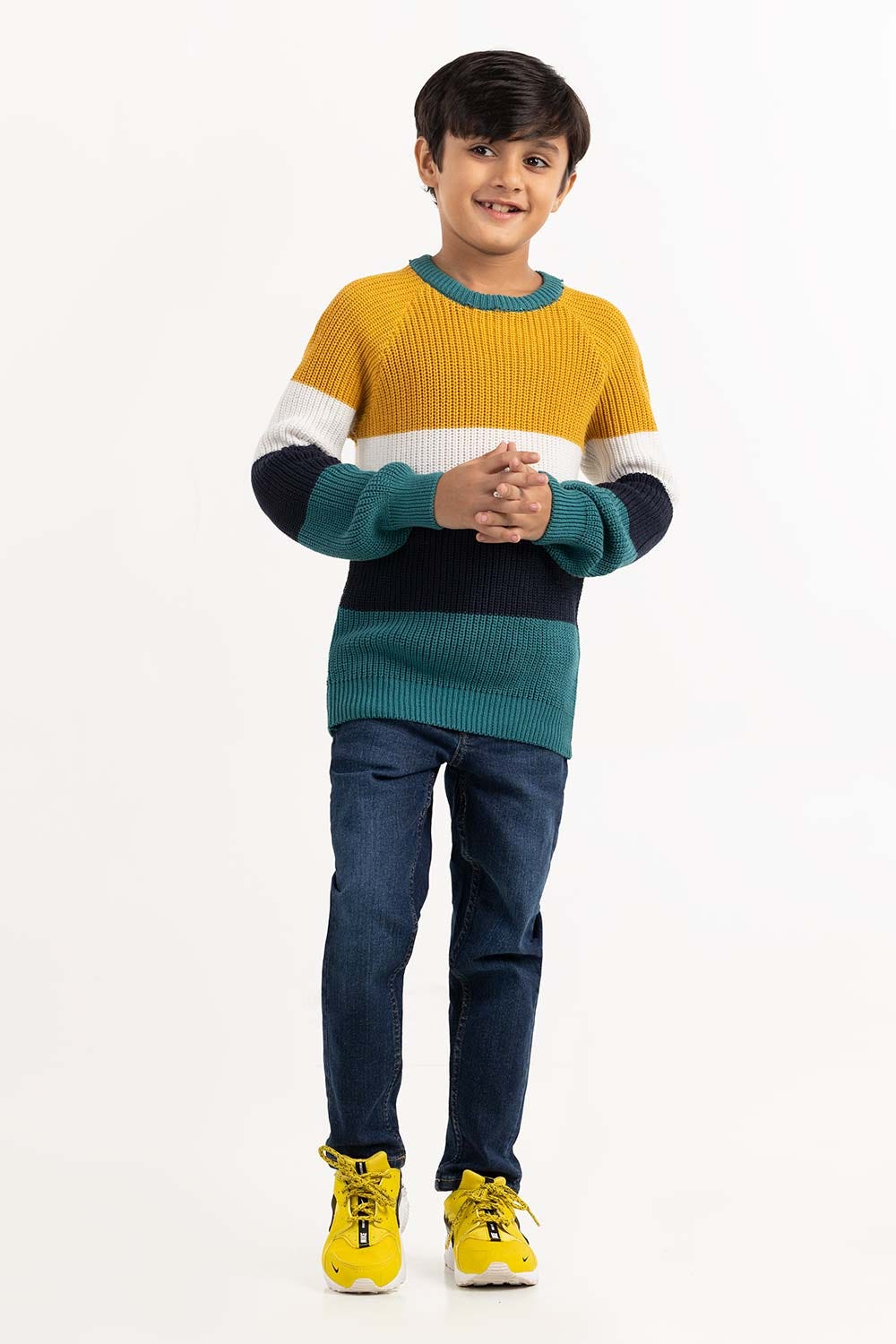 Toddler Boy Color Block Knit Sweater With Round Neck 224-511-019