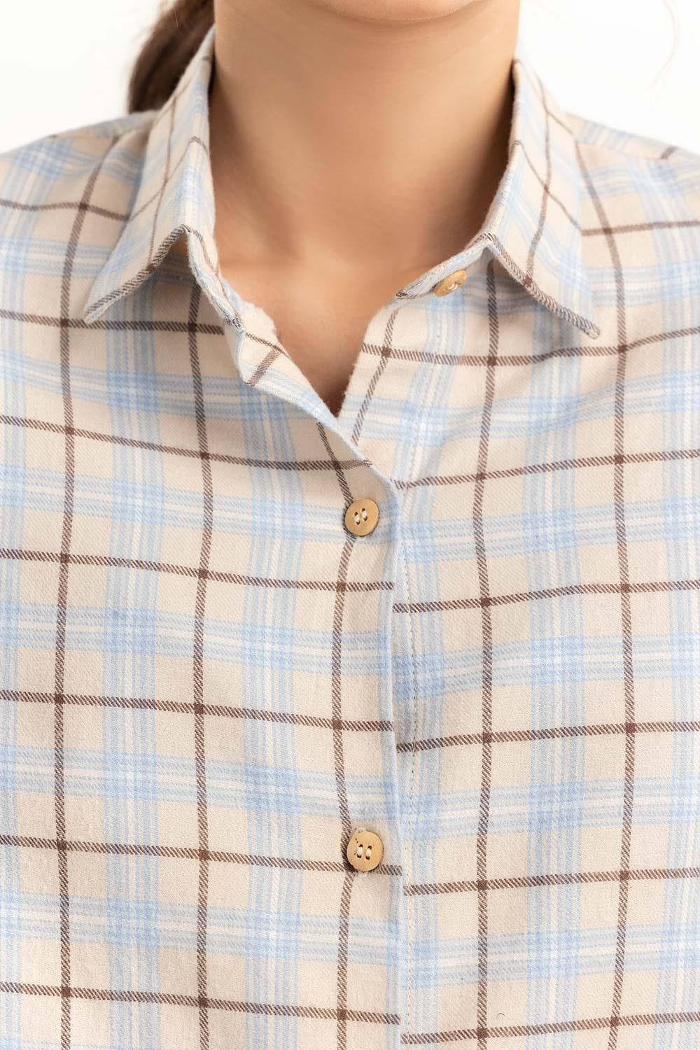 Cream Checkered Button Down Shirt 224-217-010