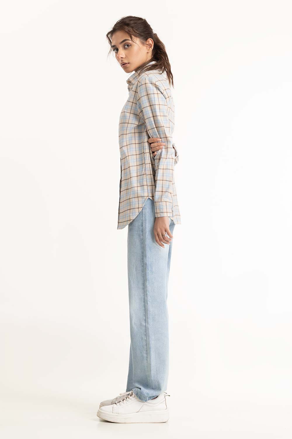 Cream Checkered Button Down Shirt 224-217-010