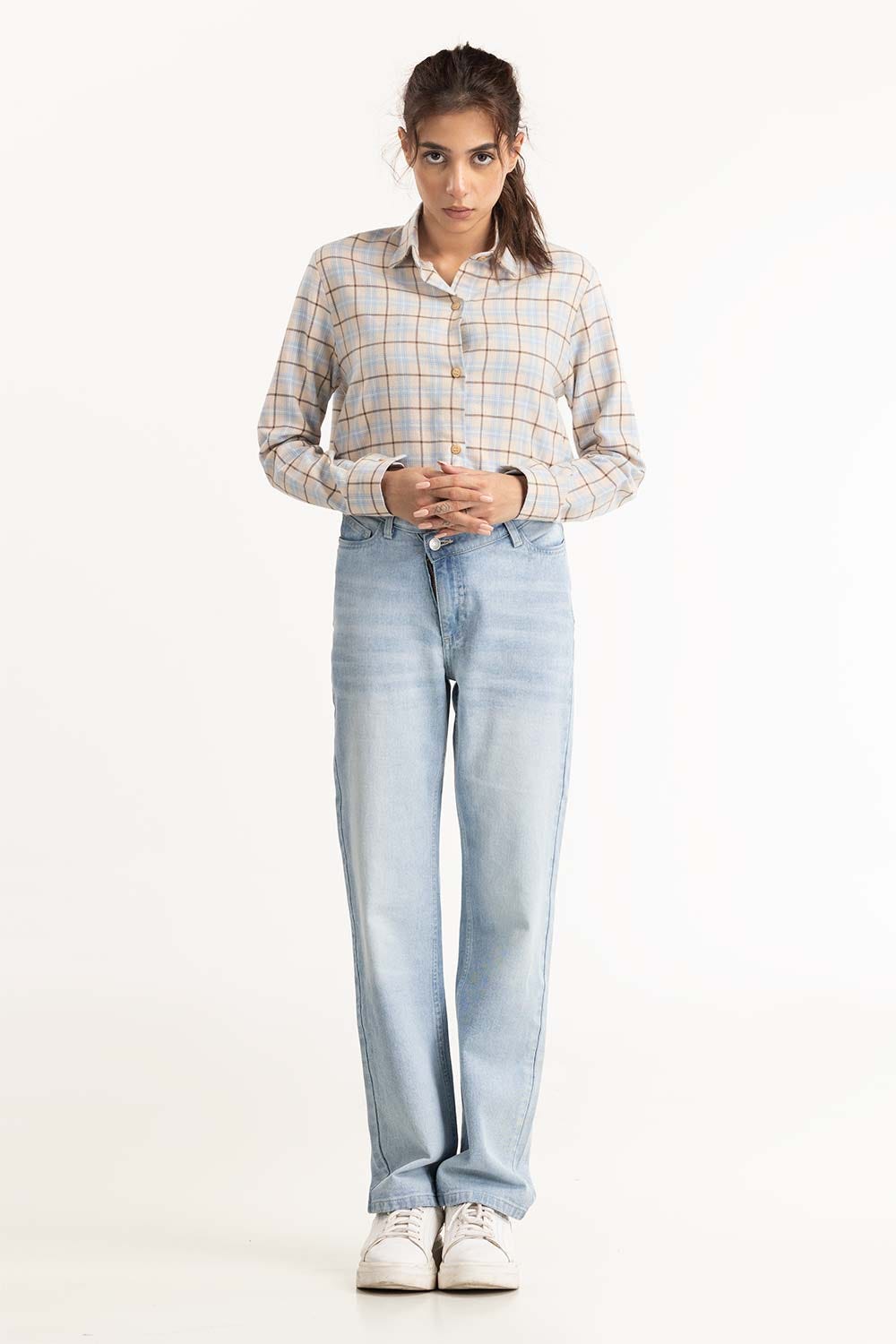 Cream Checkered Button Down Shirt 224-217-010