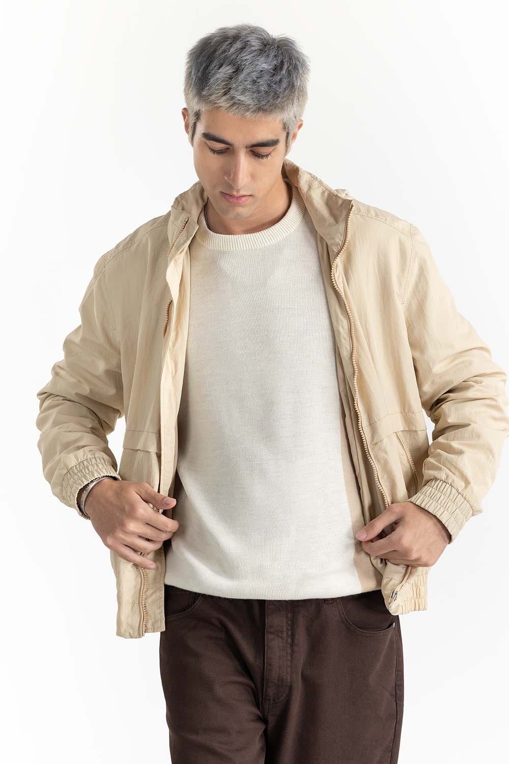 Cream Hooded Technical Jacket 224-110-051